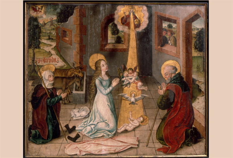 7374D Geburt Christi - Rudolf Stahel, vor 1473-1528, Nadelholz, 77 x 92 cm (Konstanz, Rosgarten-Museum) © Stiele-Werdermann - ARTOTHEK, Beuroner Kunstverlag